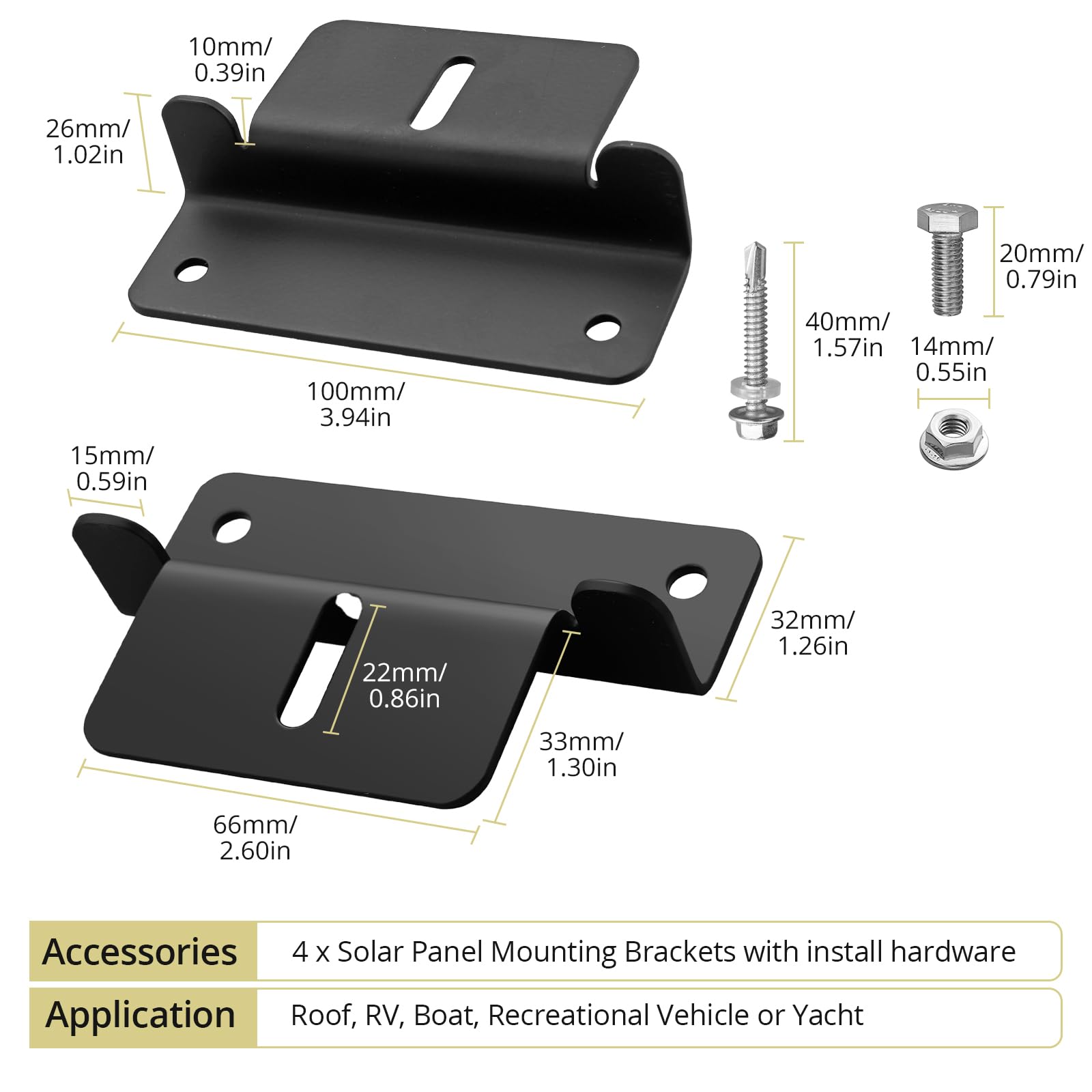 Anbte 4 Stück Solarmodul Z-Halterung aus Aluminium Solarpanel Montagehalterung Kit mit Muttern und Schrauben, Solarpanel Flachdach Befestigung Set für Wohnmobil Boot Caravan (Schwarz)