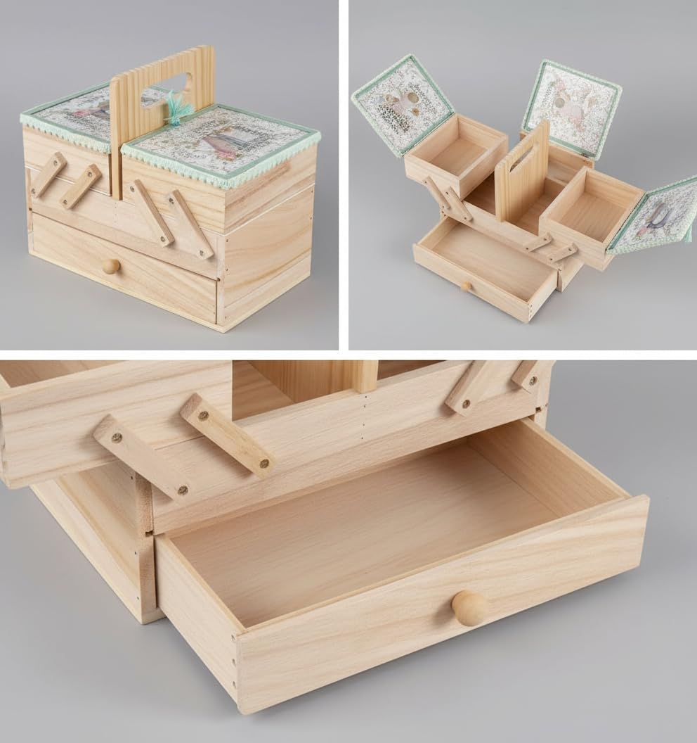 Nähkästchen aus Holz mit großer Schublade, 26 x 23 cm, Organisation, Nähen, Aufbewahrung