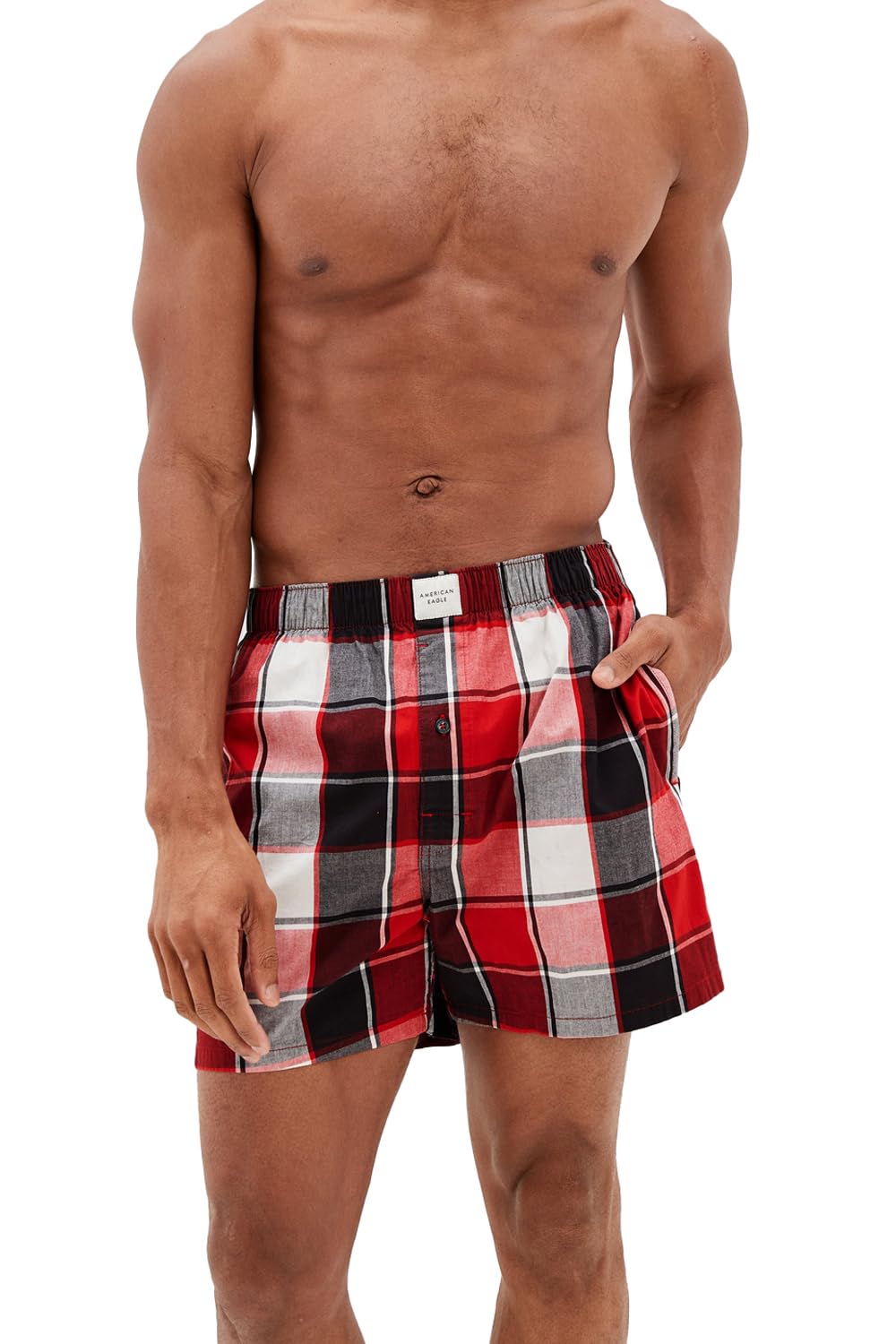 american eagle Men Red Plaid Stretch Lounge Boxer Short-picture-22