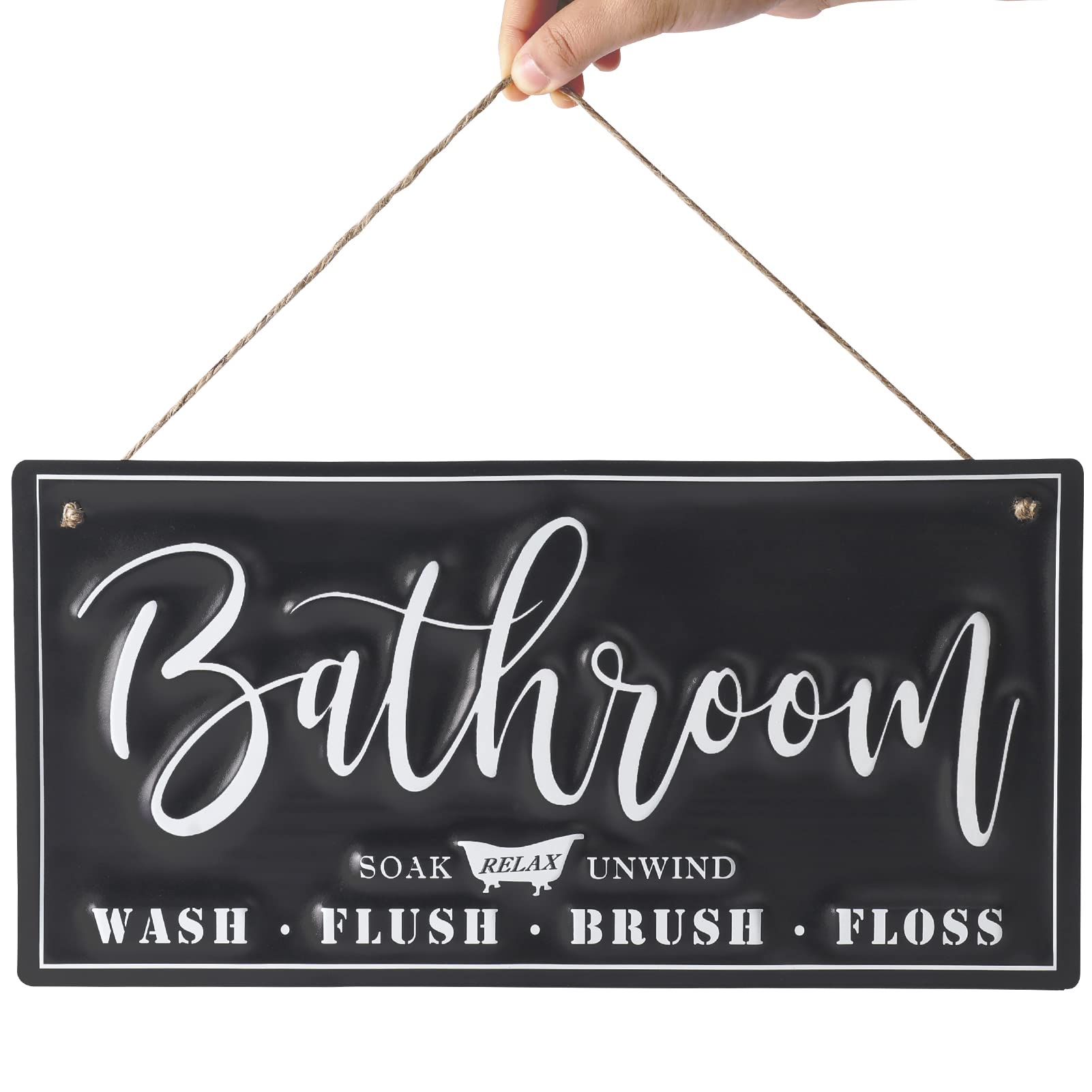 Buy Bathroom Signs Decor For Farmhouse Wall.Black White Metal Bath Sign