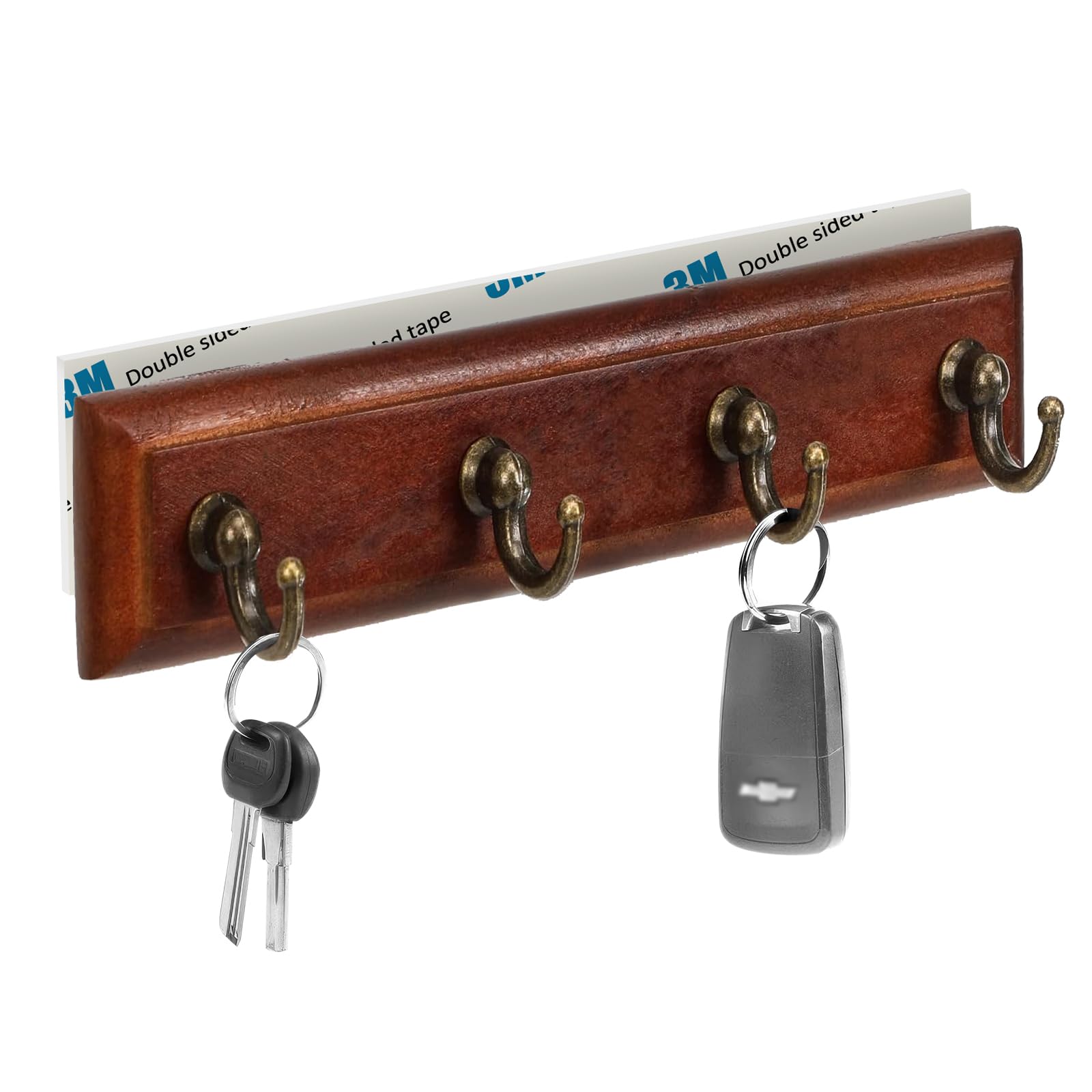 Llavero para adhesivo de pared pequeño con 4 ganchos, colgador marrón para caravana