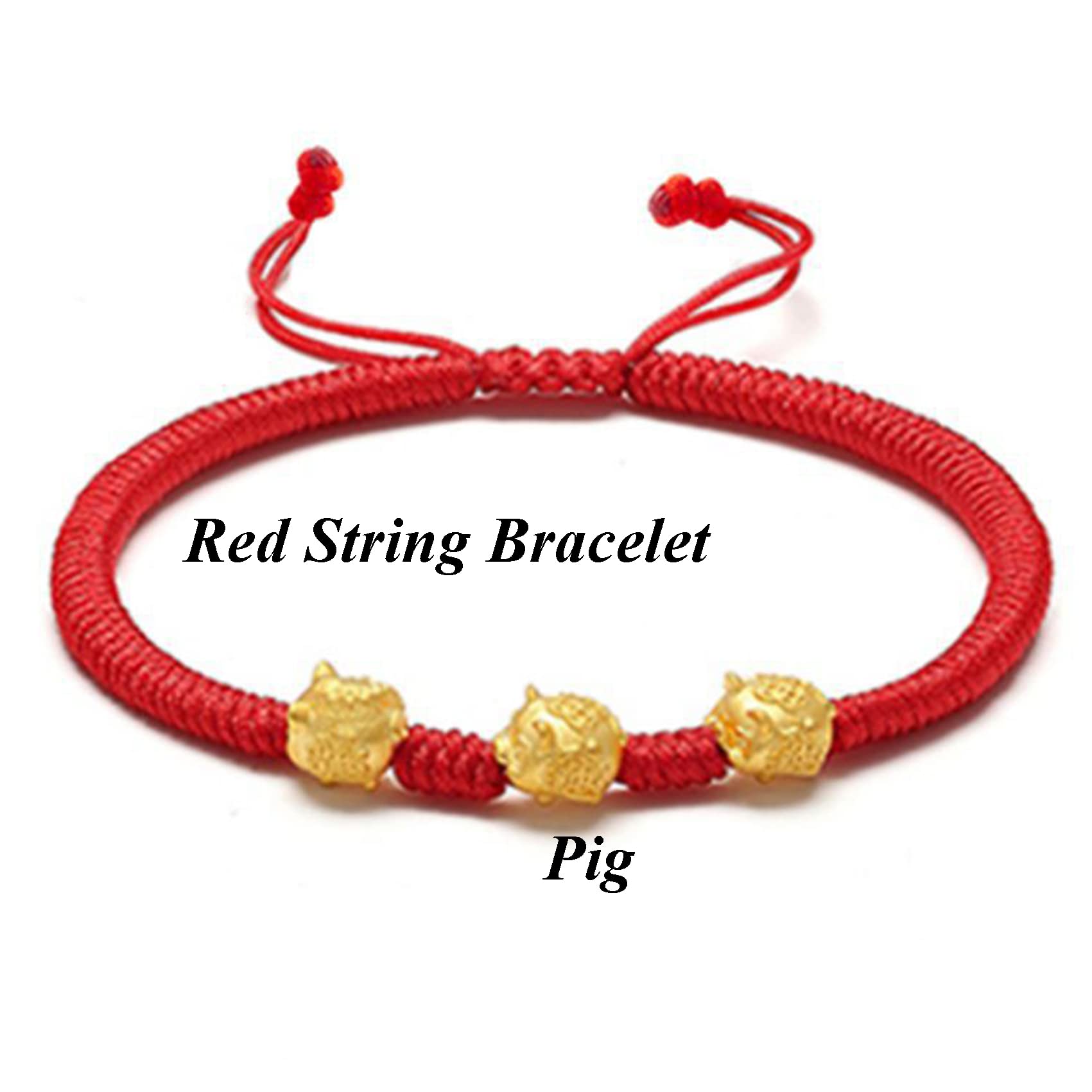 Pulsera De Riqueza Feng Shui Pulsera De Hilo Rojo Dragón Pulsera De Animal del Zodíaco Chino Pulsera De La Suerte Roja Pulsera Budista Hecha A Mano Amuleto De Buena Suerte Ajustable,Pig3