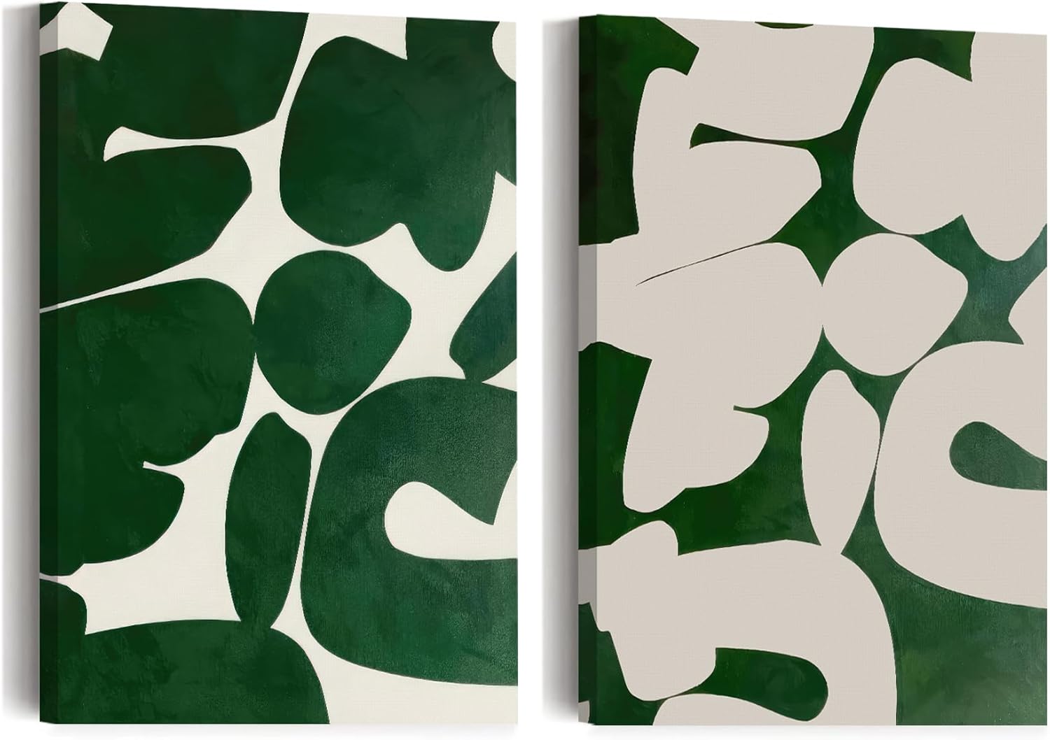 DUWQU 2Pcs Abstract Dark Green and White Canvas Wall Art, Minimalist Wabi Sabi Wall Decor, Nordic Simple Poster Modern Home Prints for Living Room Bedroom Study or Office 16×24 Inches 24L" x 16W" Green Abstract (Framed)