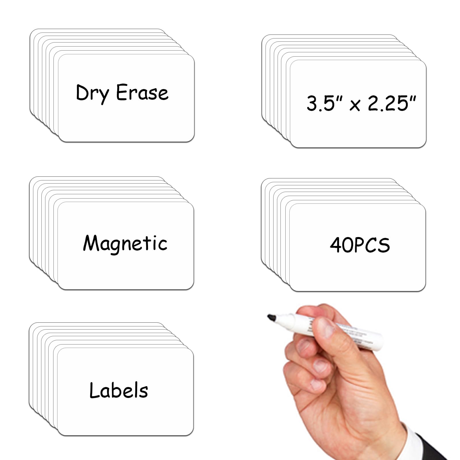 2.25x3.5 Label Magnets Dry Erase Card,Magnetic Labels for Storage and Organization,Easy Wipe Magnetic Racking Tape Strips for Shelves and Warehouses Adheres to Any Steel Surface,40PCS（White）
