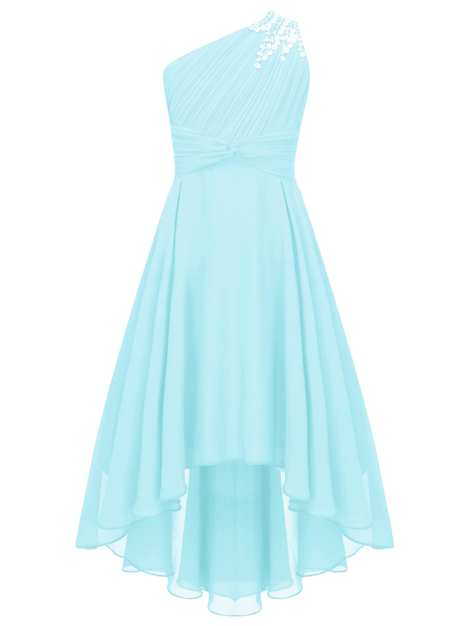 IEFIEL Robe de Mariage d'honneur Enfant Fille Une Épaule Robe de Princesse Cérémonie Plissée Robes Bustier Soirée Cocktail A Volante Dos Nu