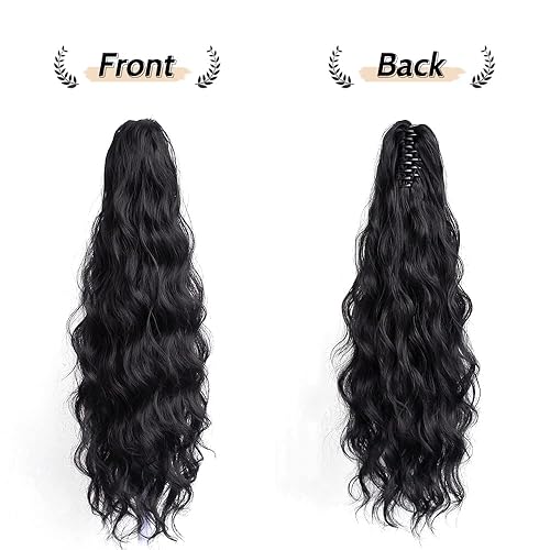 Miniatura 6 de StrRid Extensión de cola de caballo, extensiones de cabello negro con pinza de cola de caballo de 22 pulgadas, cabello sintético ondulado, rizado,