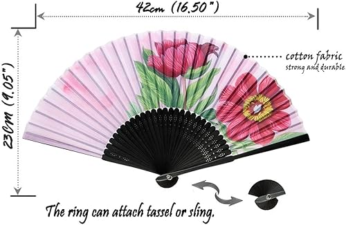 Miniatura 2 de Salutto Abanicos de tela con patrón floral de mano, ideales para bodas, fiestas y eventos en la iglesia, peonía rosa