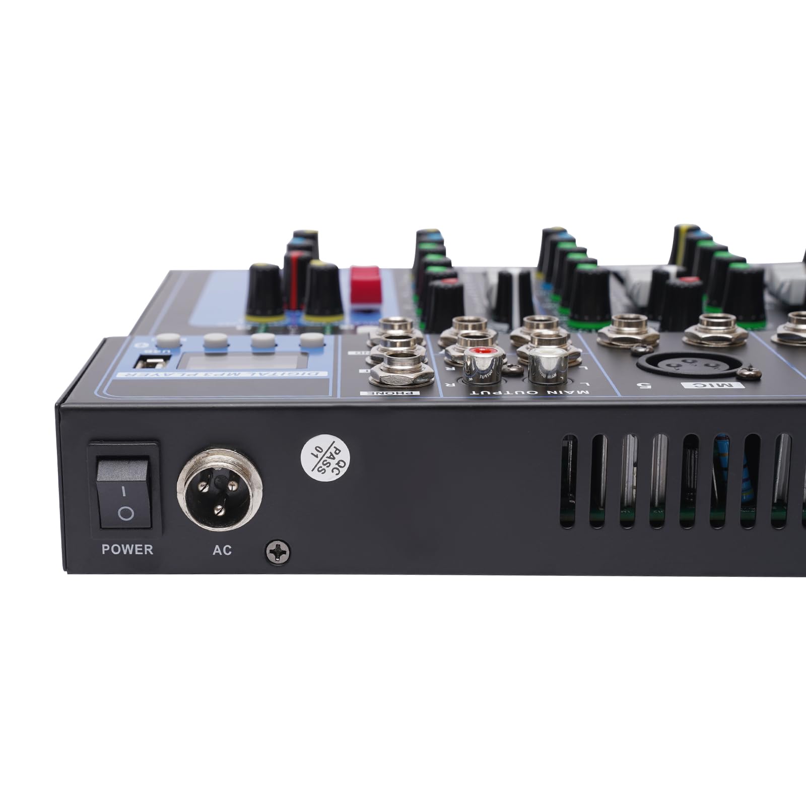 7 Kanal Tragbarer Mischpult USB Bluetooth mit Verstärker, DJ Controller Equipment mit 6 Musikmodi, Audio Mixer mit Kompatibel Verschiedenen Geräten für Aufnahmestudio und DJ Mixer Konsole