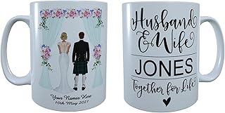 Scottish Bride & Groom Personalised Ceramic Mug, Custom Scottish Bride and Groom Mug, Scottish Wedding Personalised Mug, Scottish Wedding