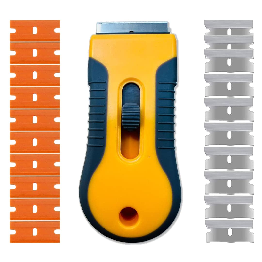 PtroutCeramic Hob Scraper for Glass Hobs Non Scratch - 20 Easy Scraper Blades - Plastic Super Oven Scraper Tool - Wall Window Door Cooker Induction Limescale Sticker Remover Paint Cleaning Razor