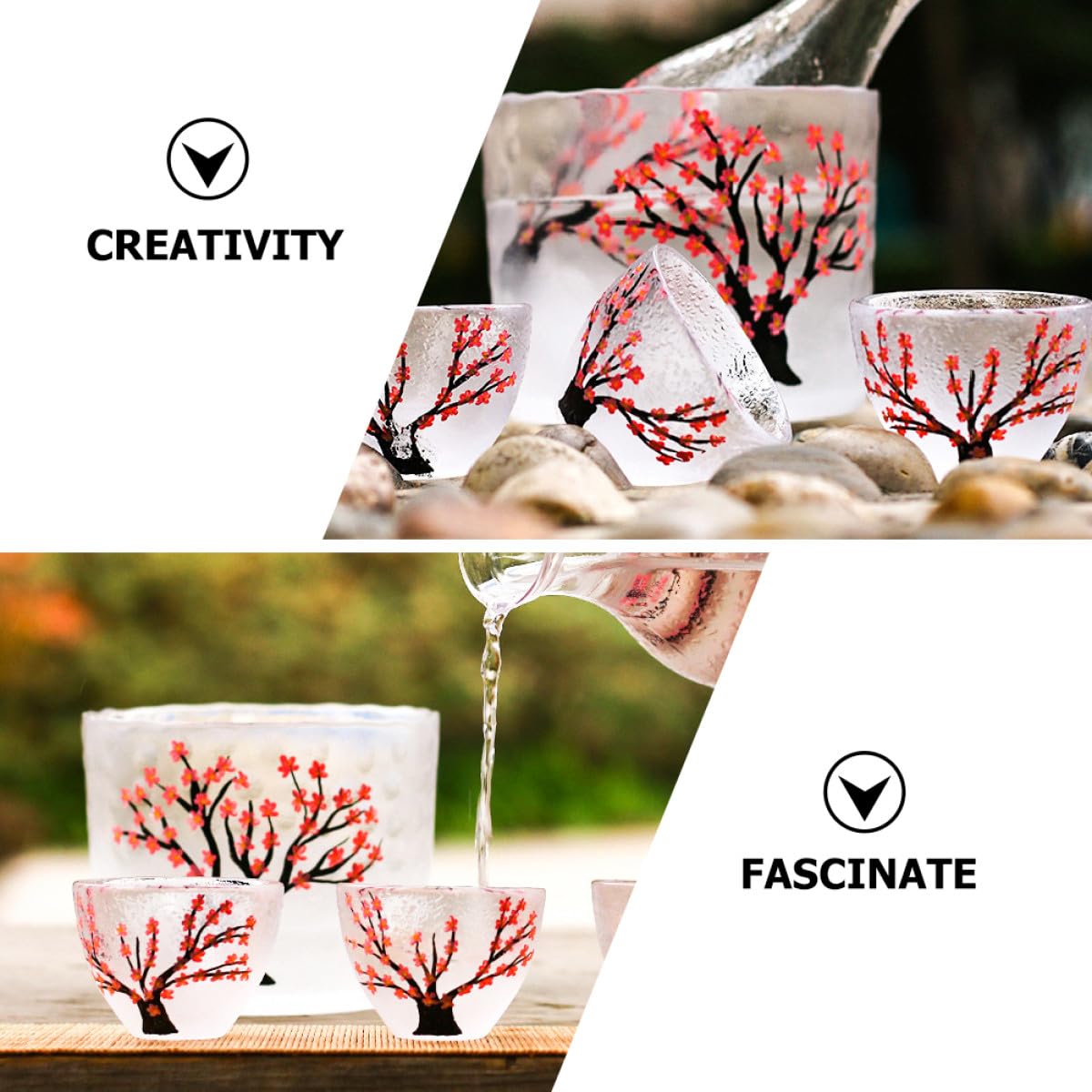 Abaodam Set Regalo Cucina Vetro Stile Giapponese per Bere Sakè, Decorazione Elegante Semplice Design, per Matrimoni e Festa della Mamma