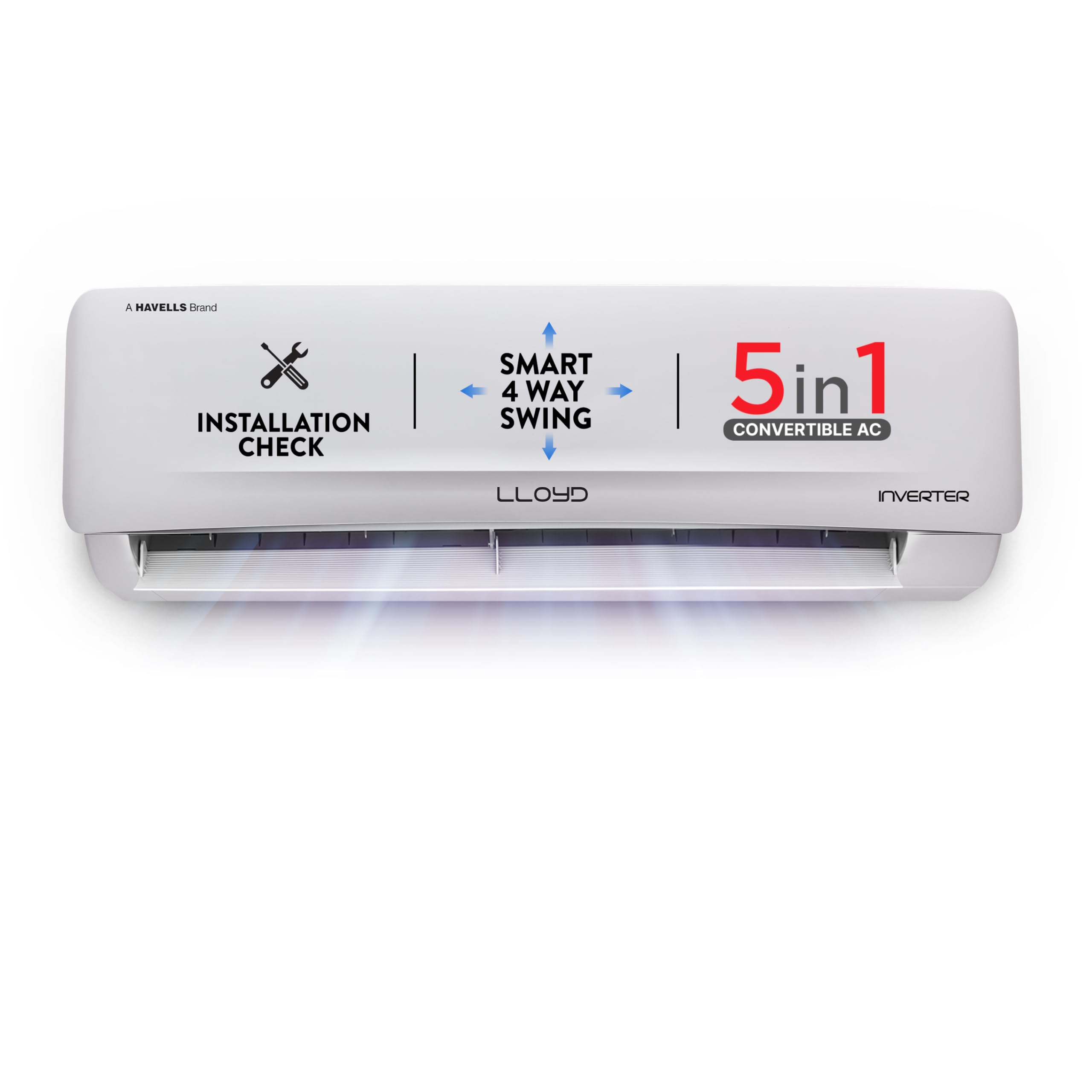 Lloyd 1 Ton 3 Star Inverter Split AC (5 in 1 Convertible, Anti Corrosion Coating, Copper, Anti-Viral+PM 2.5 Filter, White with Chrome Deco Strip, GLS12I3FWSEA)