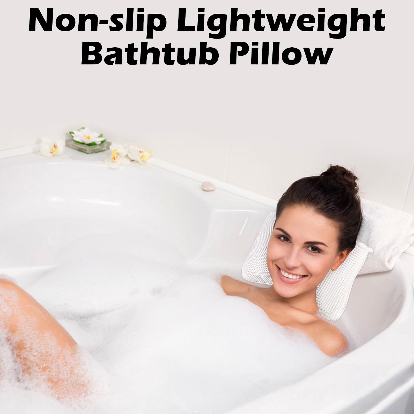 VMUTGA Almohada de Baño, Reposacabezas Ergonómico, Almohada de Baño Transpirable, con 2 Potentes Almohadas de Baño con Ventosa, para SPA Bañera, Relajar la Nuca (Blanco)