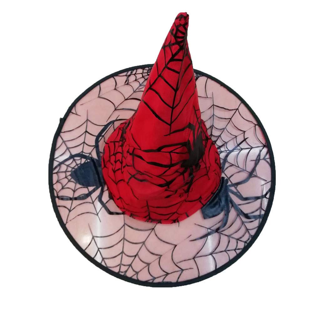 Halloween Hat for Dog, Steeple Pumpkin Witch Hat Skull Head Pattern for Adult (Red)