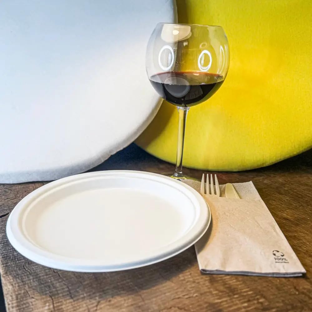 Piatto piano compostabile Ø 23 cm – in polpa di cellulosa – monouso biodegradabile – per catering e ristorazione 500 pz