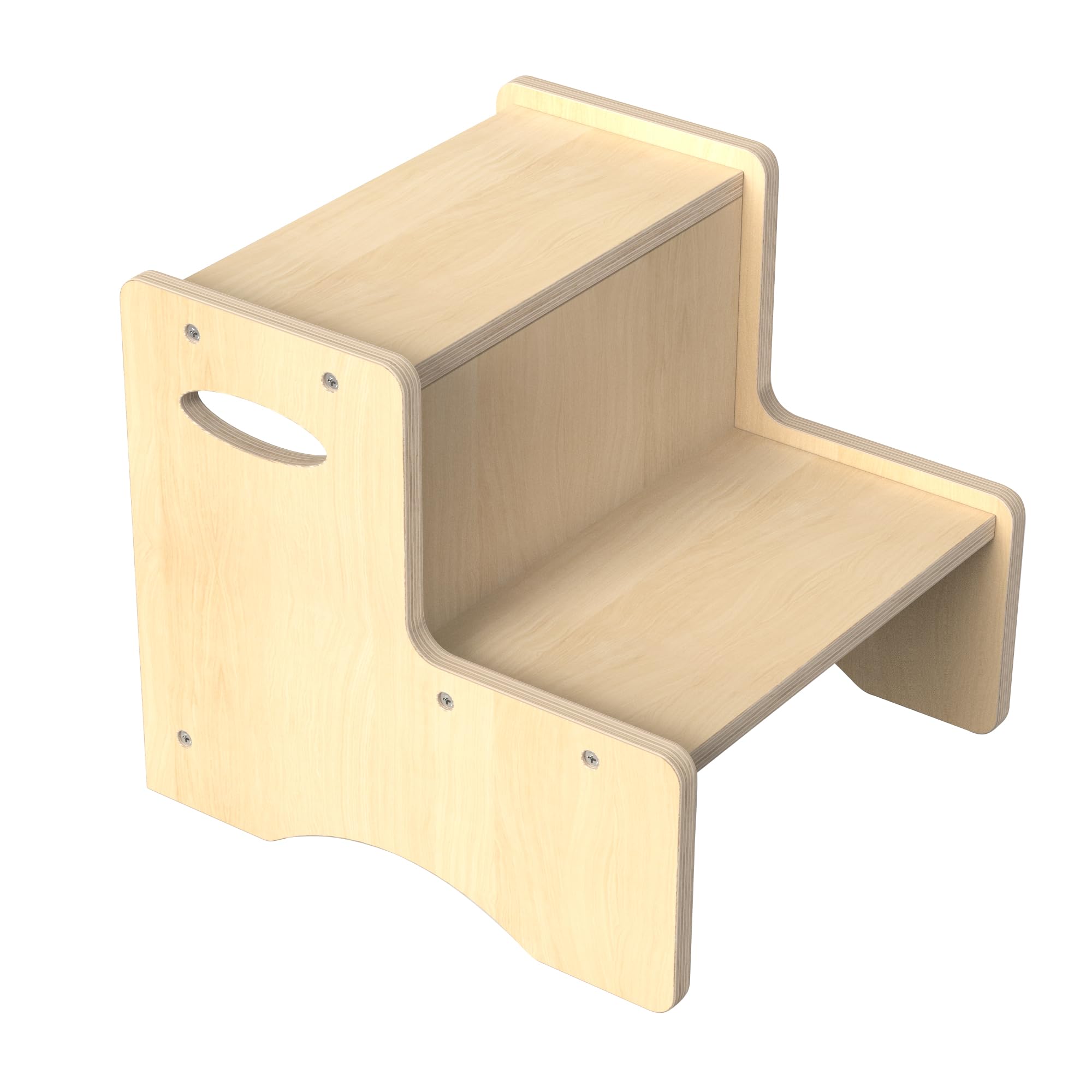 Zweistufiger Tritthocker für Kinder mit Sicherheitswand – Stabile Holz-Trittleiter für Badezimmer, Küche & Zuhause, Kippschutz, Holzoptik