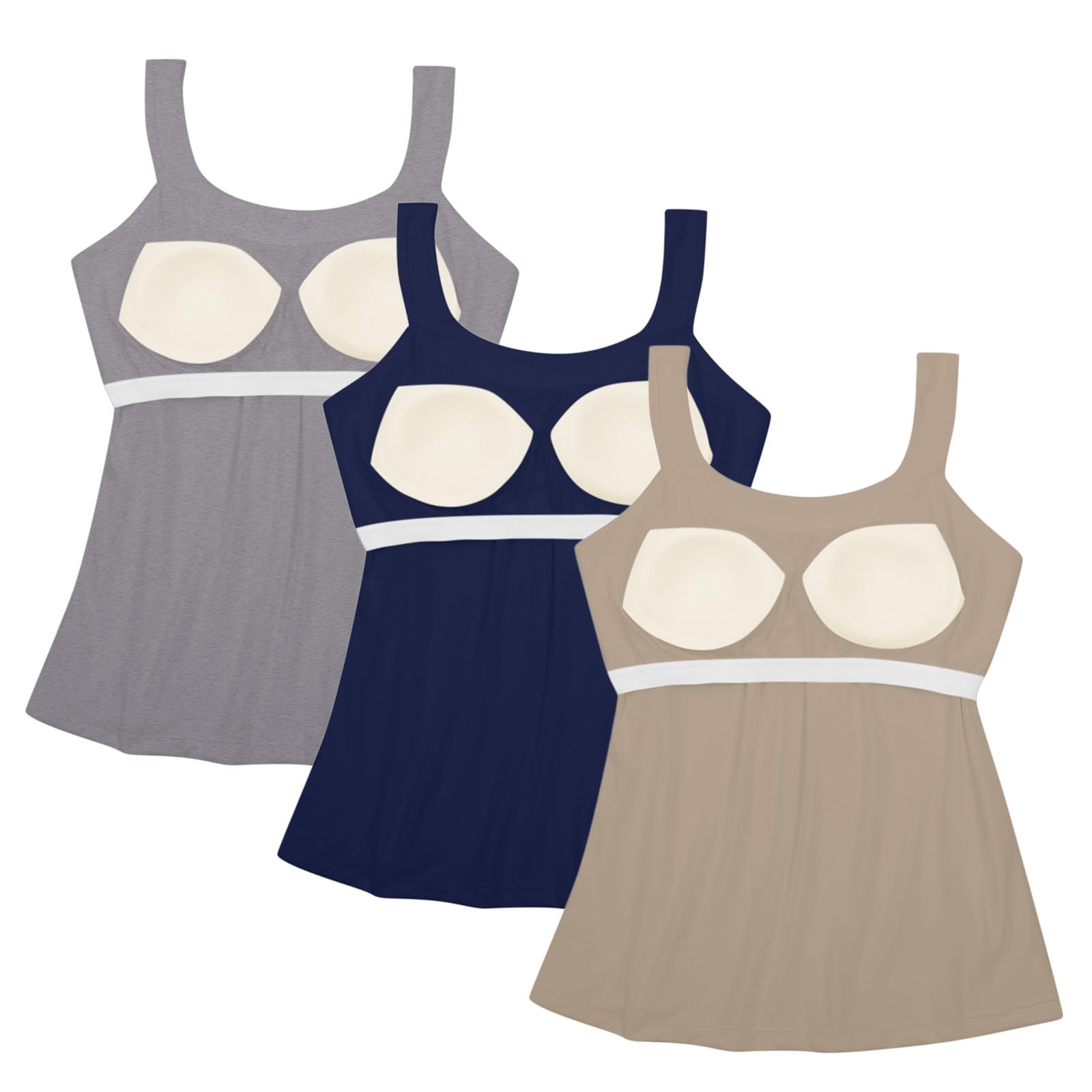 3er-Pack Damen-Tops mit integriertem BH, U-Ausschnitt, Weste, Top für Damen