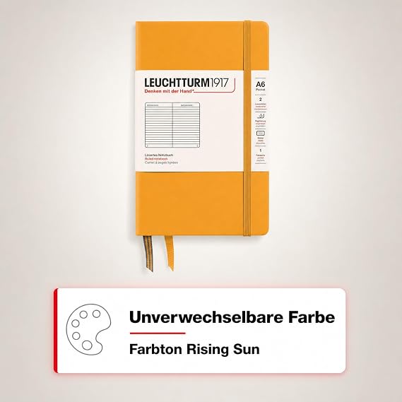LEUCHTTURM1917 365627 Notebook Pocket (A6) Hardcover 187 Numbered Pages Rising Sun Lined