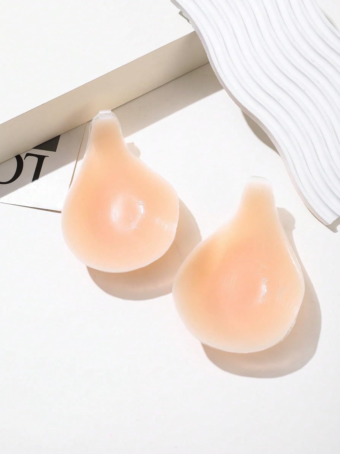 MakeMeChic Women's 1 Pair Invisible Pasties Push Up No Show Adhesive Bras with Halter Clear Strap - Image 2