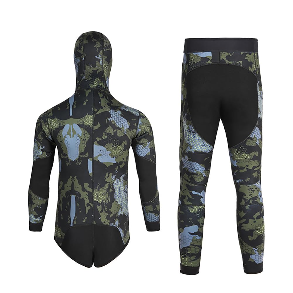Muta da Pesca Sub in Neoprene 1,5 mm con Cappuccio – Tuta da Immersione a 2 Pezzi con Maniche Lunghe e Rinforzo Toracico – Ideale per Apnea in Acque Fresche