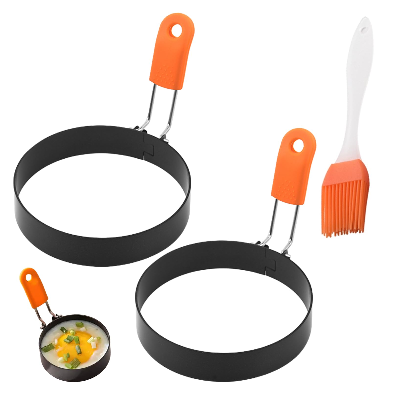 2Pcs Silicone Egg Rings for Frying Molds Easy Fried Egg Ring Pan Circles Moulds for Fried Eggs Circle Stainless Crumpet Rings Non Stick Shaper Breakfast Household Kitchen Cooking Tool Omelette(Orange)