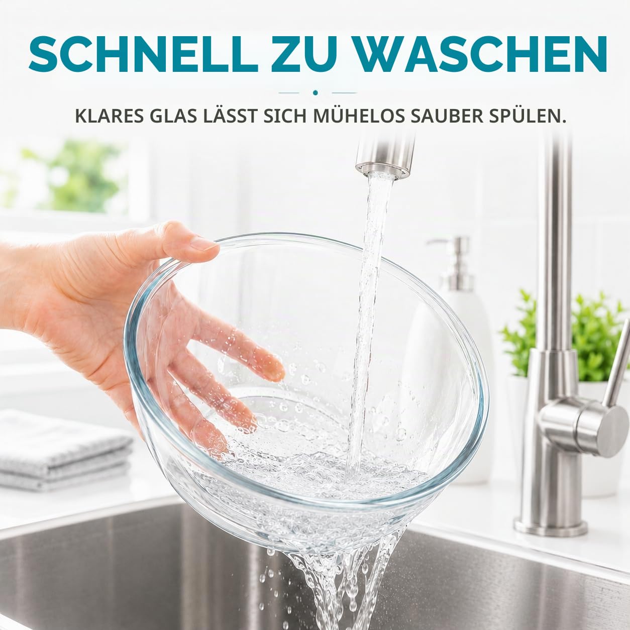 Luvan Glasschüssel mit Deckel 3er-Set (4.2 L,2.5 L,1 L), Große Rund Salatschüsseln für die Küche, ideal zum Aufbewahren von Lebensmitteln, Kochen, Backen, Vorbereiten, Spülmaschinenfest