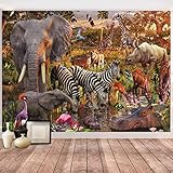 ND タペストリー ジャングル サファリ 動物 動物園 楽園 自然 象 キリン トラ シマウマ サイ サル アフリカ インテリア おしゃれ 大判 癒し 部屋 飾り 撮影 背景布 インスタ映え 布 テレワーク 壁面 zoom 映え グッズ 雑貨 野生 猛獣 (デザイン1)