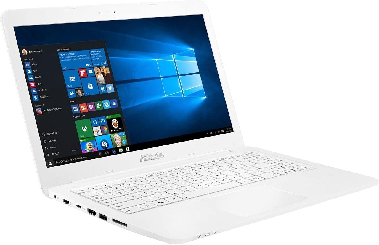 ASUS L402YA Thin & Light Laptop, 14” FHD; AMD E2-7015 Quad Core Processor, AMD Radeon R2 Graphics, 4GB RAM, 64GB eMMC Storage, Windows 10 S with 1yr Office 365 Included, White, L402YA-ES22-WH