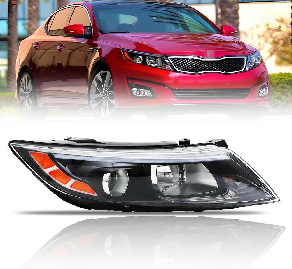 Headlight Assembly for 2014 2015 Ki-a Optima, Passenger Side Halogen Headlamp with Clear Lens Black Housing Amber Reflector, 1 PC