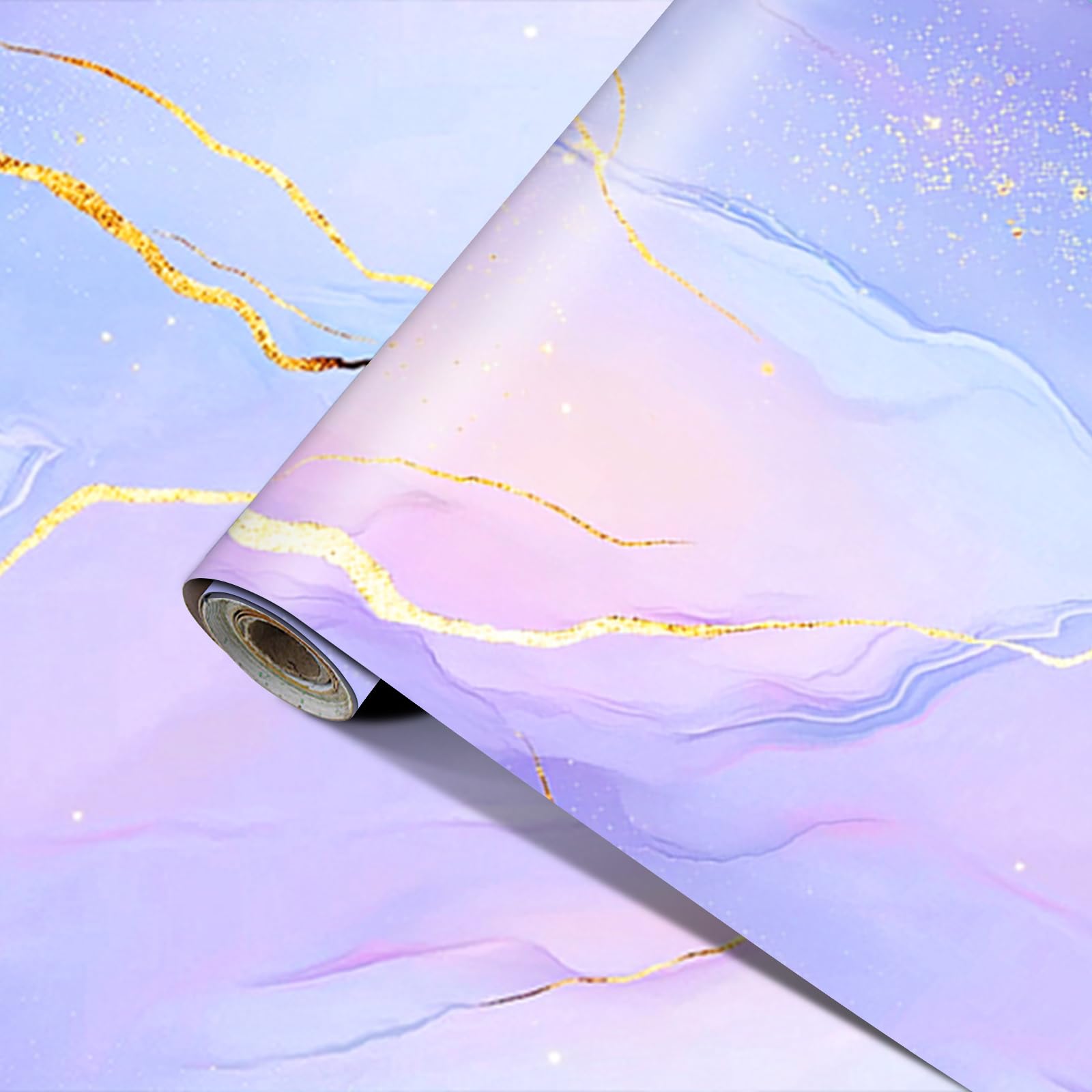Papier peint marbré rose et bleu 40x100 cm, revêtement mural autocollant vinyle