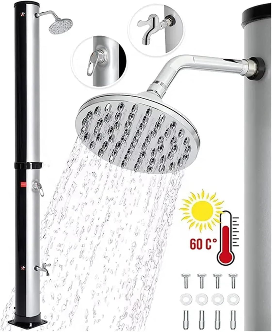 Outdoor Shower kit Solar Shower for Garden Outdoor Swimming Pool Camping Tank 10 Gallon，Temperature and Pressure Adjustable ， for Backyard Poolside Beach Pool Spa Garden Shower