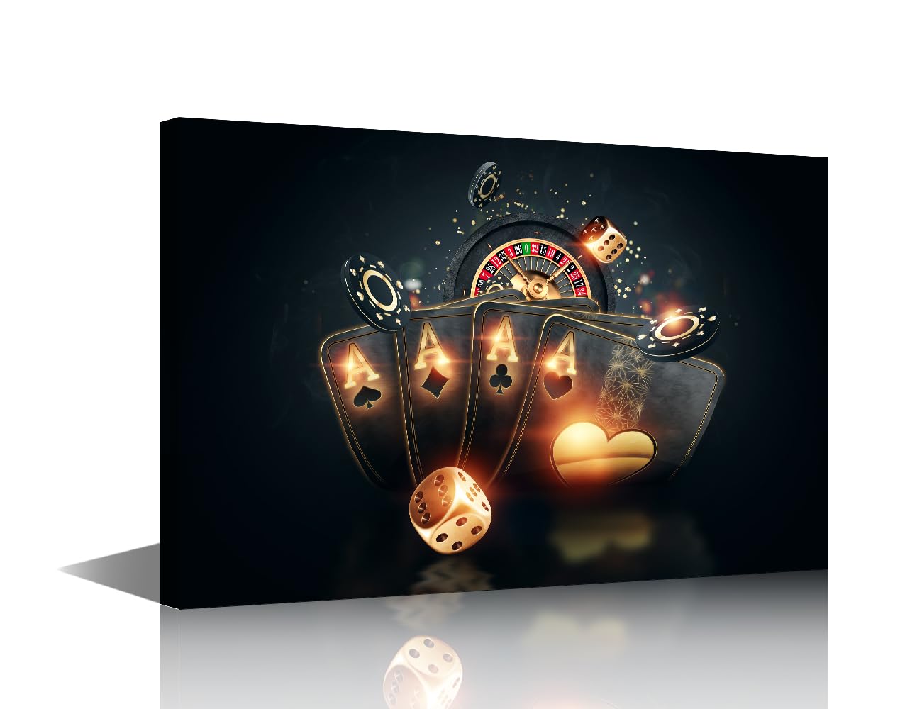 TISHIRON Canvas Wall Art 1 Panel Modern Painting Creative Poker Office Decor Casino Wall Decor Living Room Gaming Style Gaming Room Decoration Posters and Prints Framed Ready to Hang 36x24 in