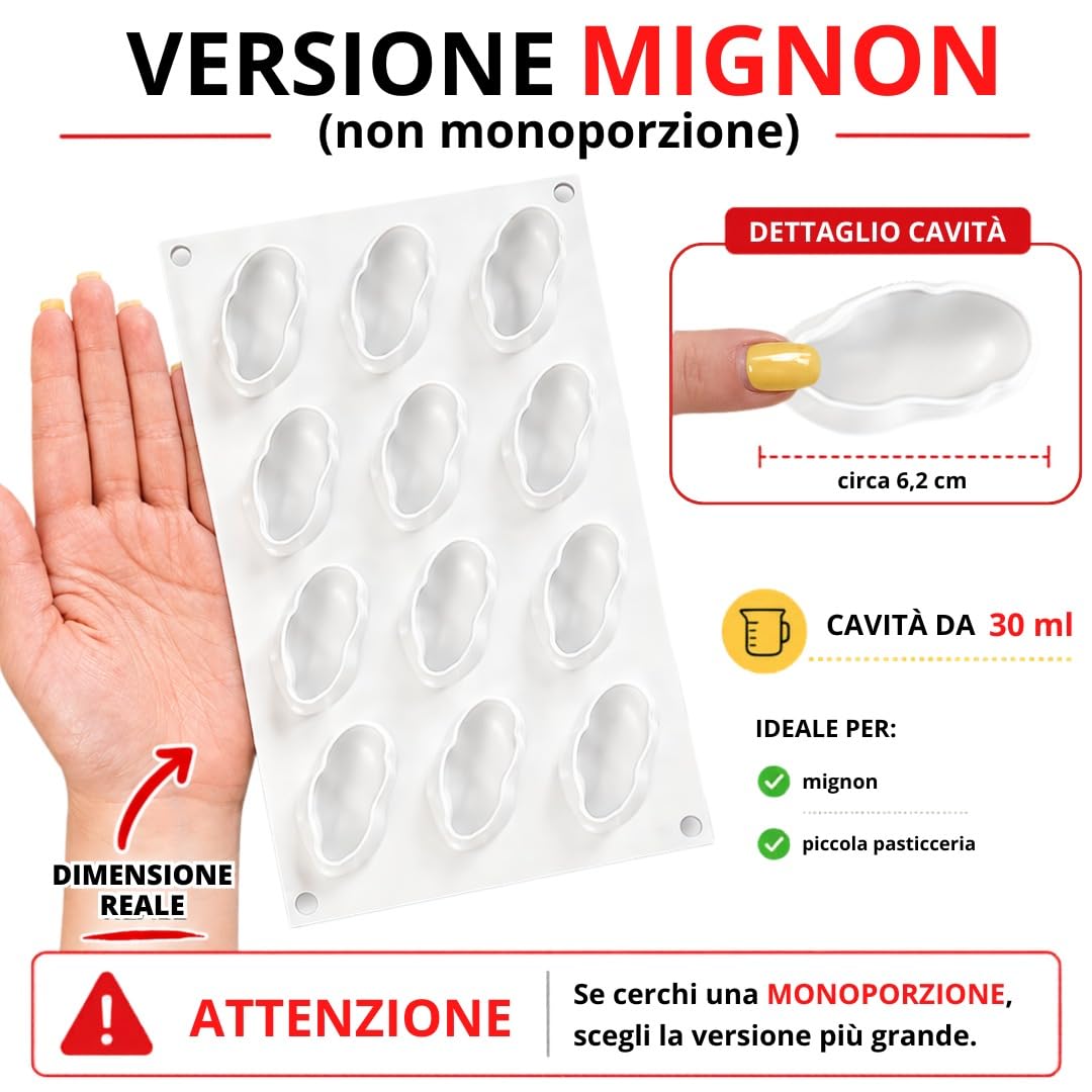 silikomart Stampo in Silicone MIGNON Pistacchio 30 Accessori Professionali per Cucina e Pasticceria con Cutter ABS, 12 Cavità da 30 ml