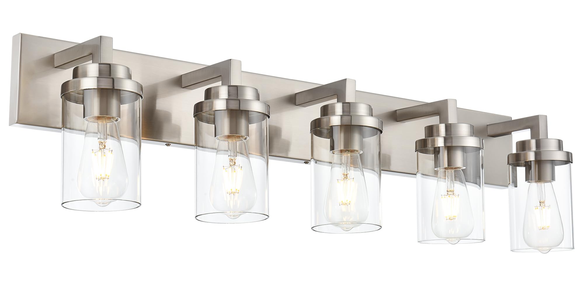 MELUCEE 5-Light Bathroom Vanity Light Brushed Nickel Finish with Clear Glass Shade, Modern Wall Mount Light Fixtures for Bedroom Powder Room Hallway