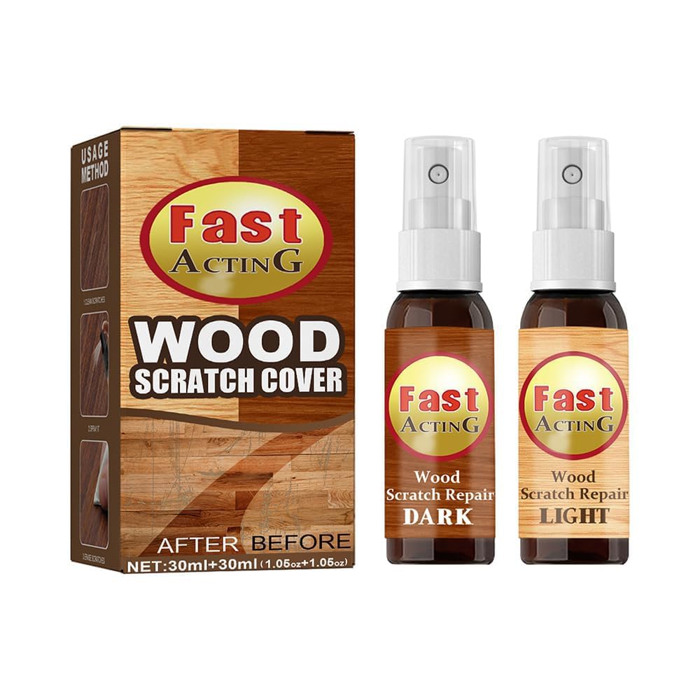 TERRIFI 2 Pack fix it for Wood - Wood Furniture Repair Scratch Remover Set for Fast Acting Wood Scratch Repair - Waxing Refinishing Set, Wooden Scratch Remover Spray for Floors, Tables, Carpenters