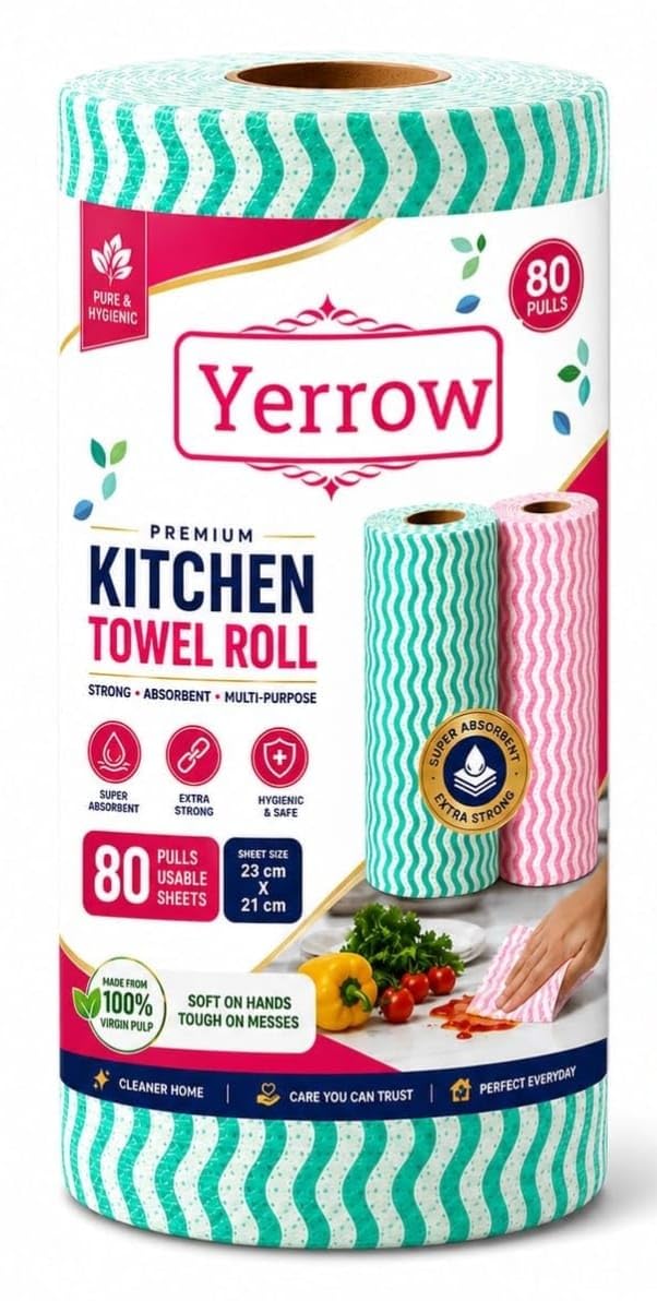 Kitchen Towel Roll | 80 Pulls | Super Absorbent Disposable Paper Towels | Extra Strong Multipurpose Kitchen Tissue Roll | 100% Virgin Pulp | 23 x 21 cm Sheets-image-27