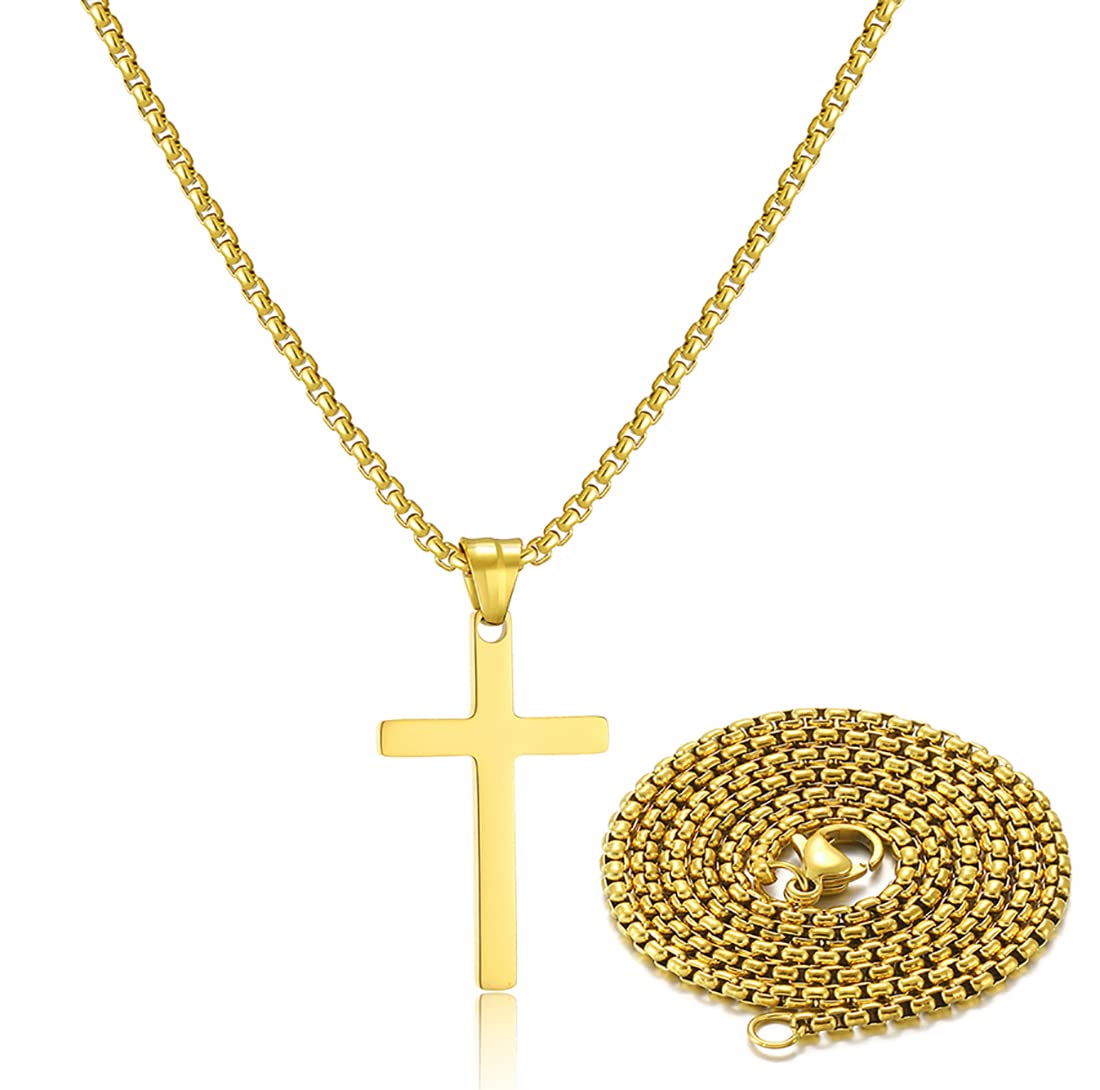 Stainless Steel Cross Necklace for Men Silver Cross Necklace for boy Small Cross Pendant Necklace Simple Jewelry Cross Chain Gifts for Men