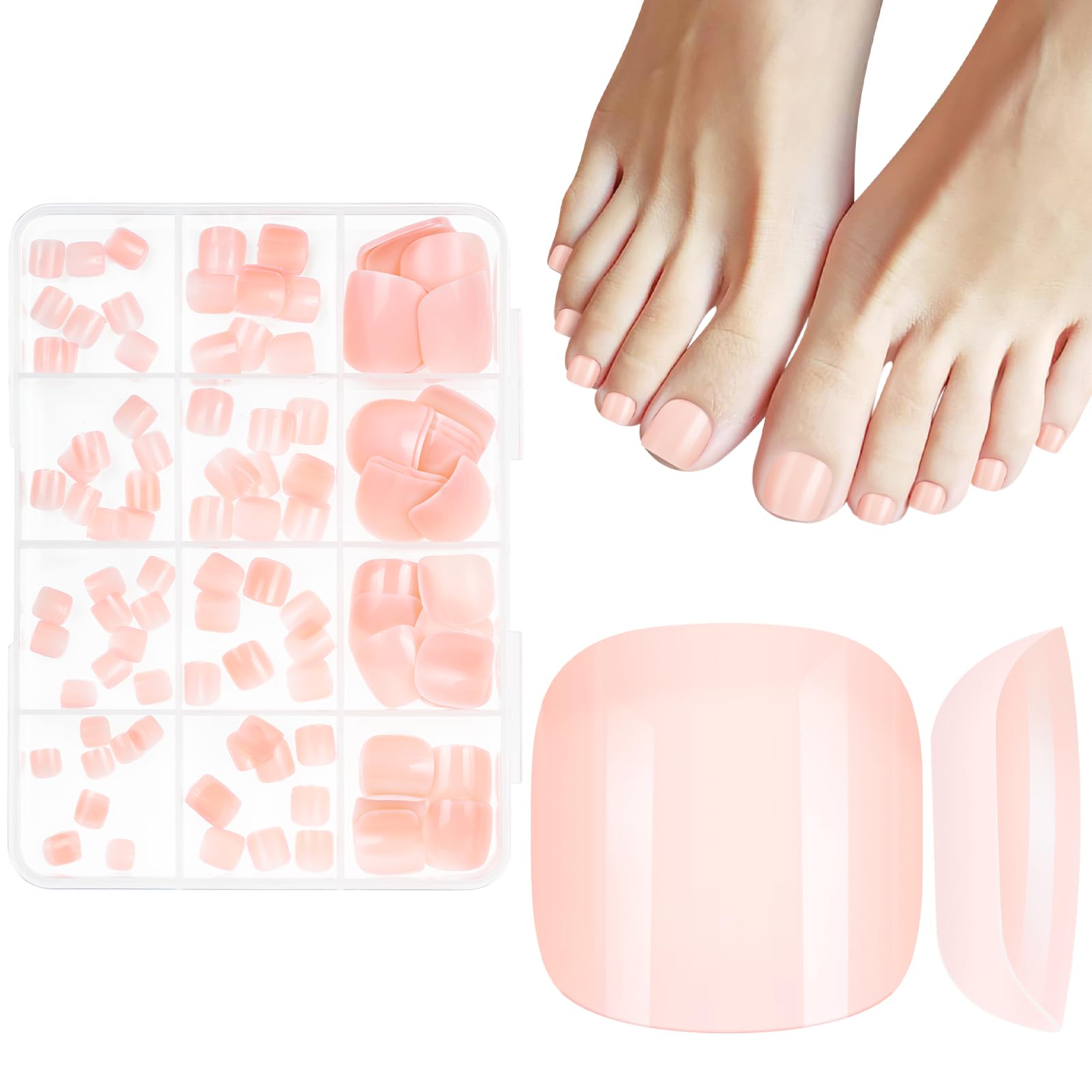 MELLIEX 120pcs False Toenail Set, 12 Sizes Nude Full Cover Fake Toe Nails