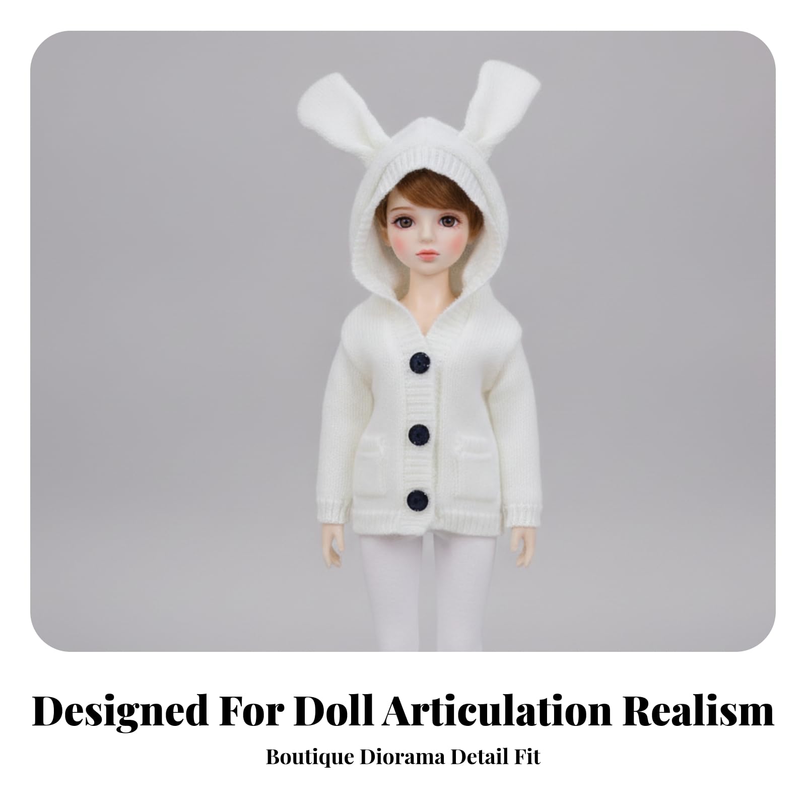 Weich Puppenstrickjacke mit Beinstulpen | Handgestrickt, Strickkleid mit Stulpen, niedlich, BJD Puppenkleidung, für Puppen-Fotoshooting, Puppenvitrine, Puppensammler, Weiß, Yf4-2017a Set