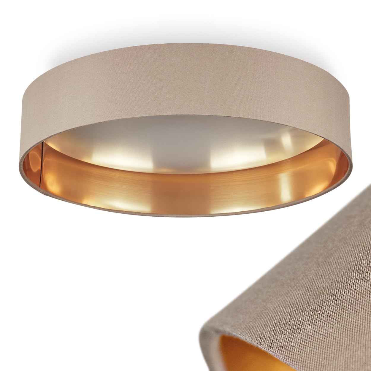 Hofstein Gold Led Ceiling Lamp Elsa, Ceiling Lamp Made Of Metal/Fabric In Dove, White And -Coloured Ceiling Lamp, 1 Led 24 Watt, 3000K, 2100 Lumen