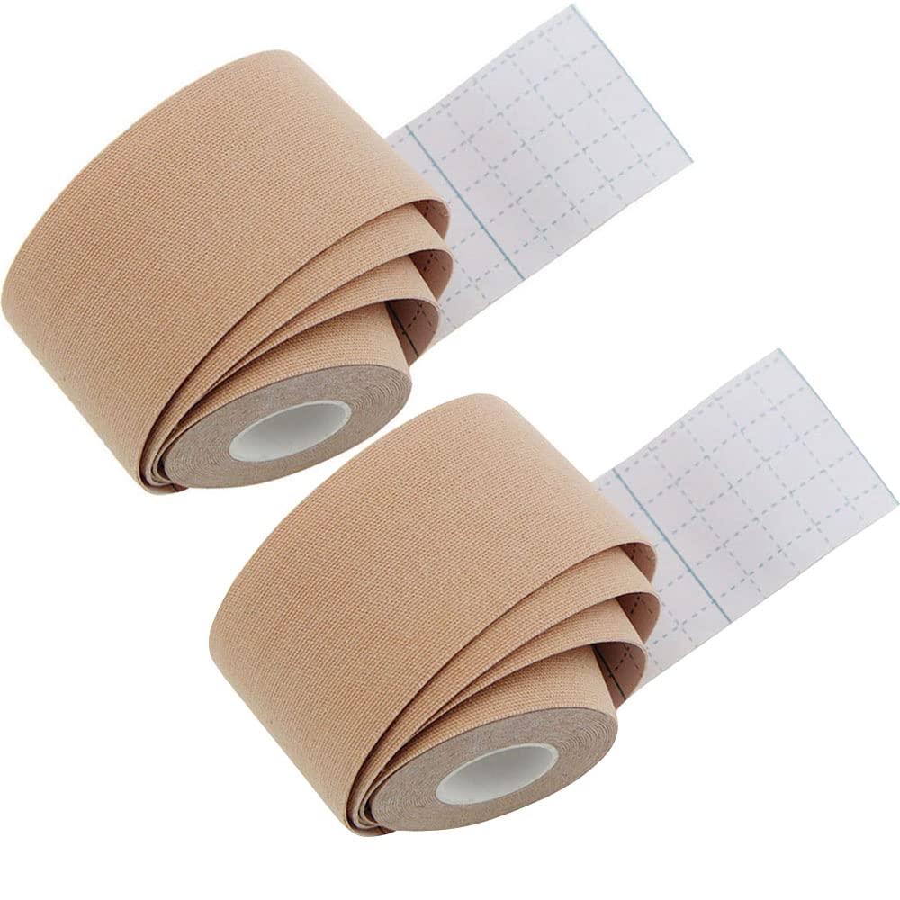 LTLCLZ 2Pcs Kinesiology Tape Athletic Recovery Elastic Tape Kneepad Muscle Pain Relief Knee Pads Support for Gym Fitness Bandage,Flesh,2.5CM High