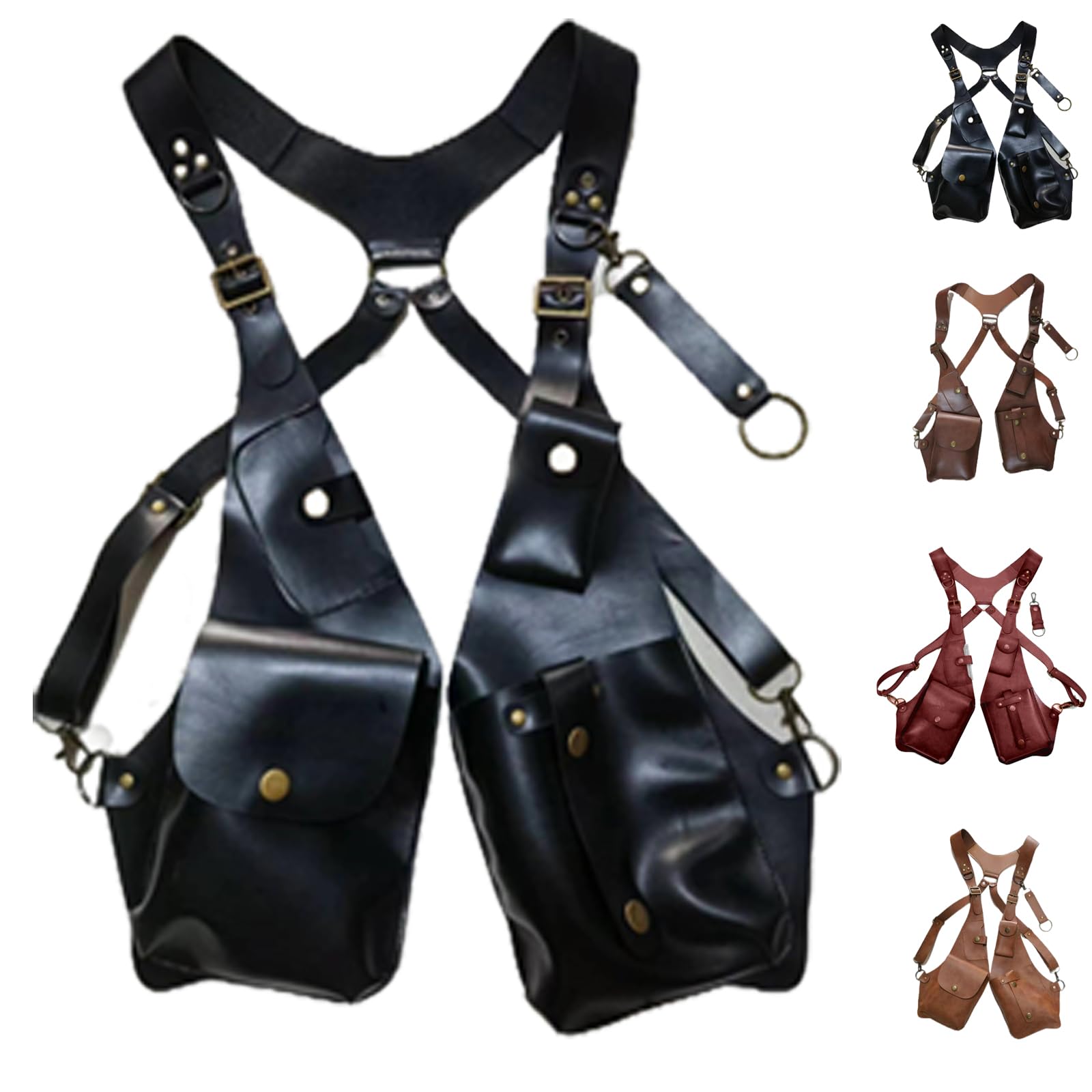 YOENBG Anti-Theft Bag With Shoulder Harness, Shoulder Holsters for Concealed Carry, Adjustable Pu Leather Strap Wallet Bag (Black)