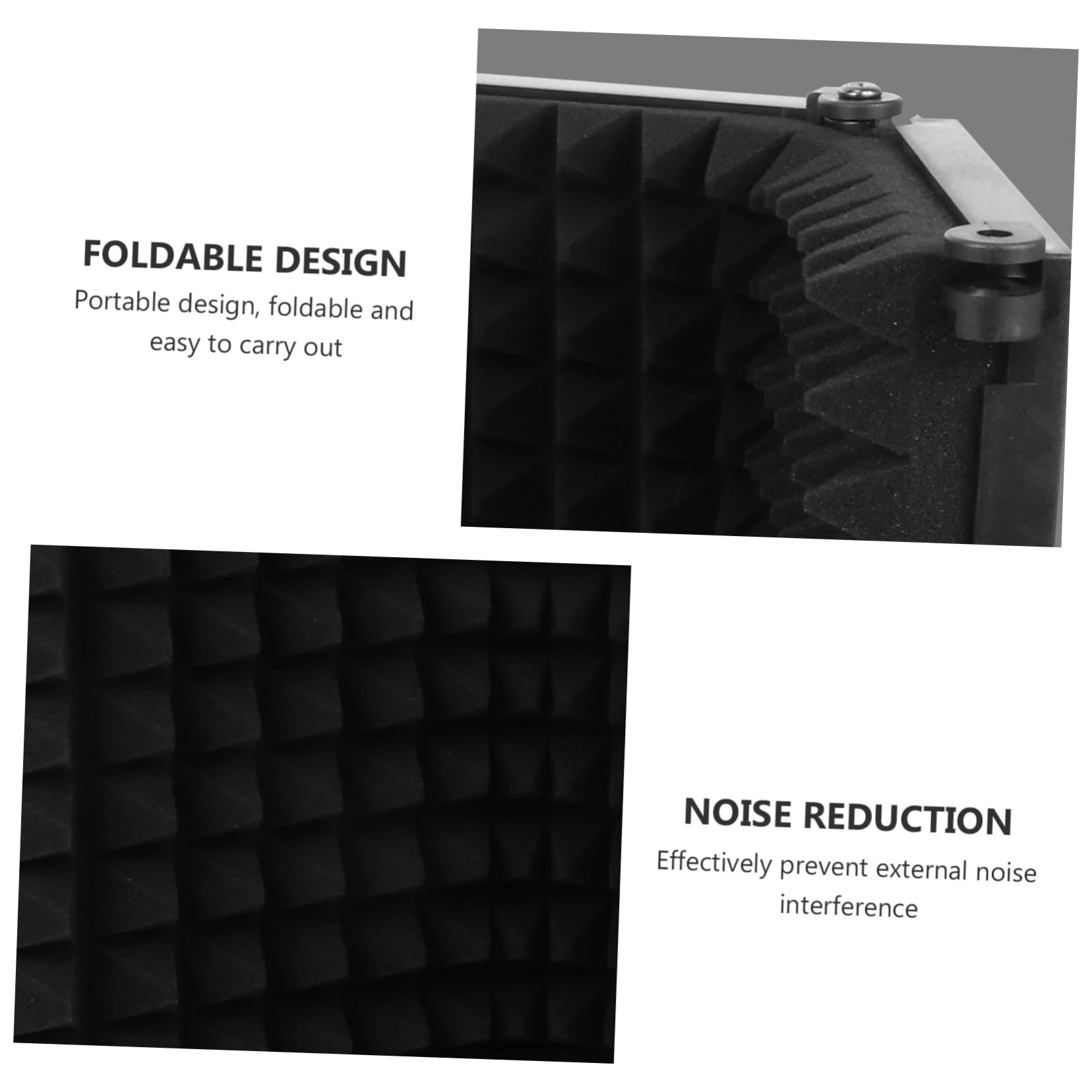 Pantalla Aislante Panel Absorbente de Sonido para Micrófono Plegable de 3 Paneles Negro, Instalación Sencilla para Estudio y Control de Grabación