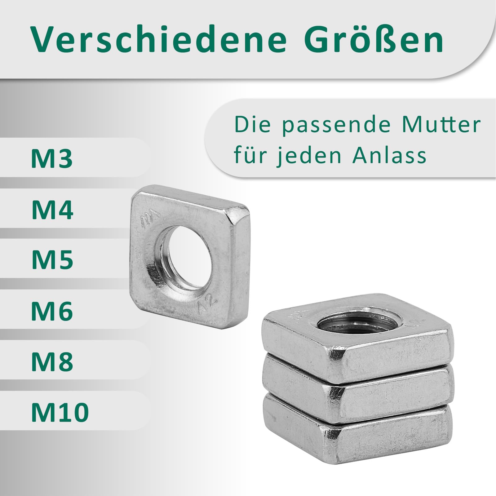 DSM | Dadi quadrati M5 secondo DIN 562 | forma bassa | Acciaio Inox A2/V2A - antiruggine e resistente alla corrosione | Dadi lisci, dadi quadrati, dadi di inserimento per profili scorrevoli, mobili