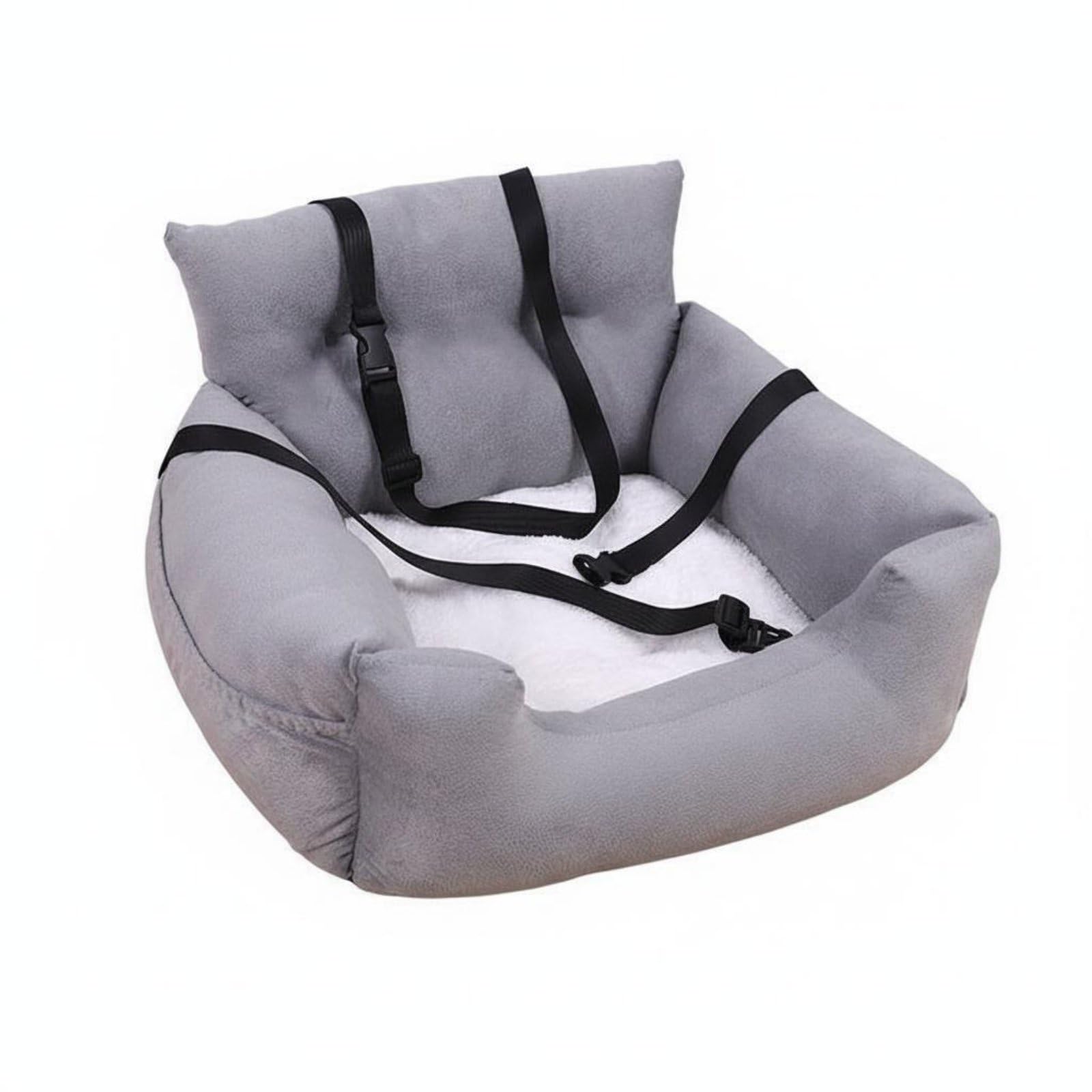 Cuscino Veicolo Centro Console Animali Domestici Seduta Imbottita Peluche Fibbie Regolabili Gancio Stabilità Installazione Facile Adatto a Viaggio Casa Hotel, Grigio Chiaro, 58x52x31 CM