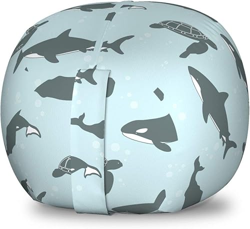 Lunarable Orca - Silla de almacenamiento para juguetes, patrón continuo de ballena, tiburón y tortuga, burbujas de animales acuáticos, organizador