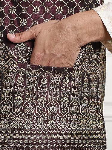 Image of SOJANYA (Since 1958 Men's Silk Blend Kurta and Pyjama with Nehru Jacket