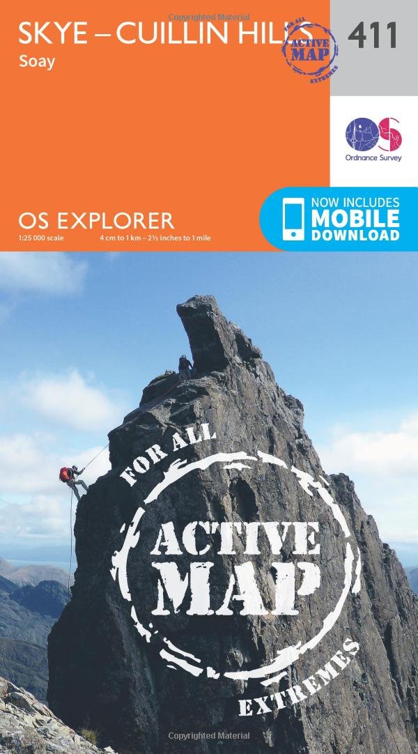 Skye – Cuillin Hills Map | Weatherproof | Soay | Ordnance Survey | OS Explorer Active Map 411 | Scotland | Walks | Hiking | Maps | Adventure