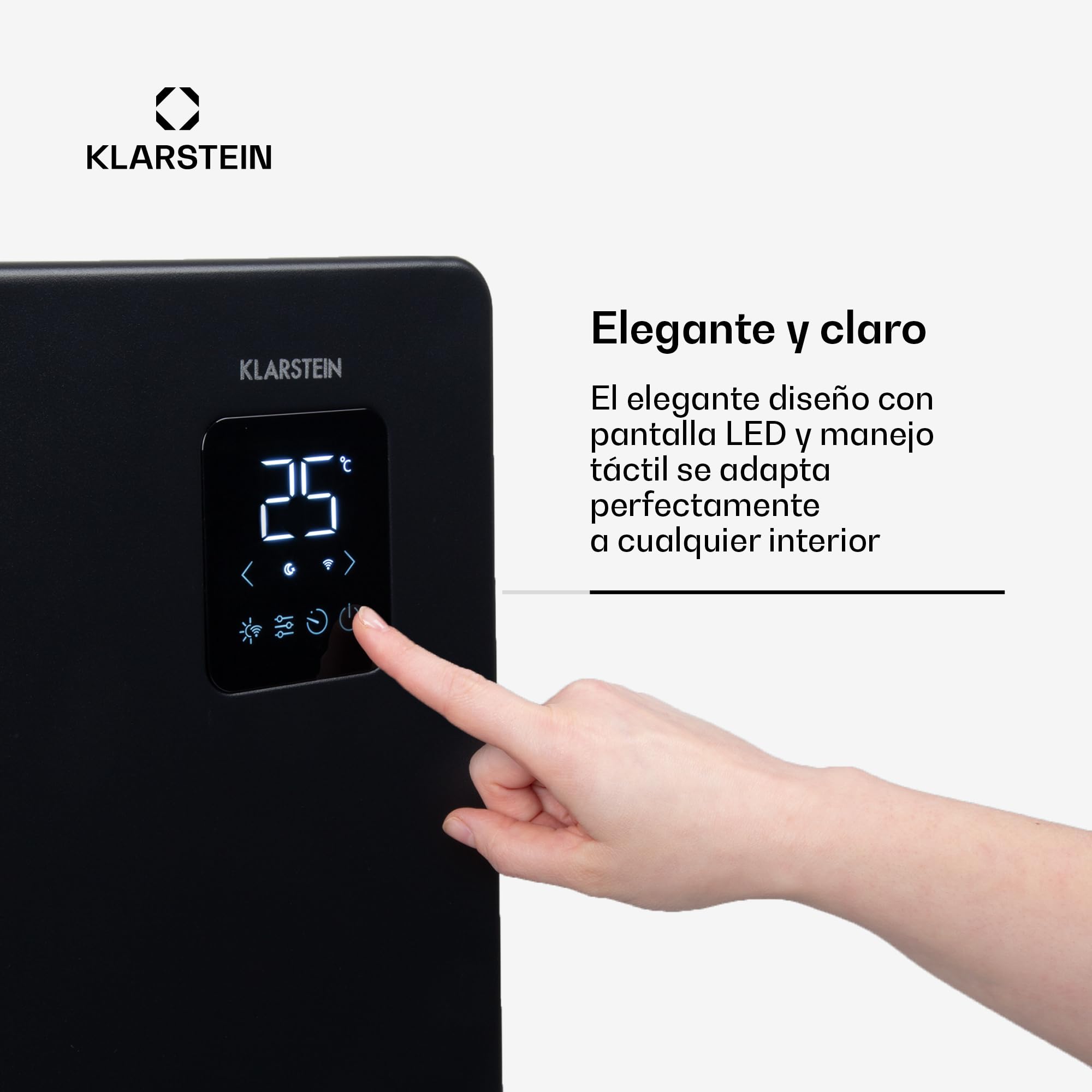 Klarstein Radiadores Bajo Consumo Electricos para Casa, Estufa Electrica de 2500W con Ruedas, Radiador Electrico Silencioso, Portátil y Delgado, Estufas con Panel para Montar en Pared y Termostato