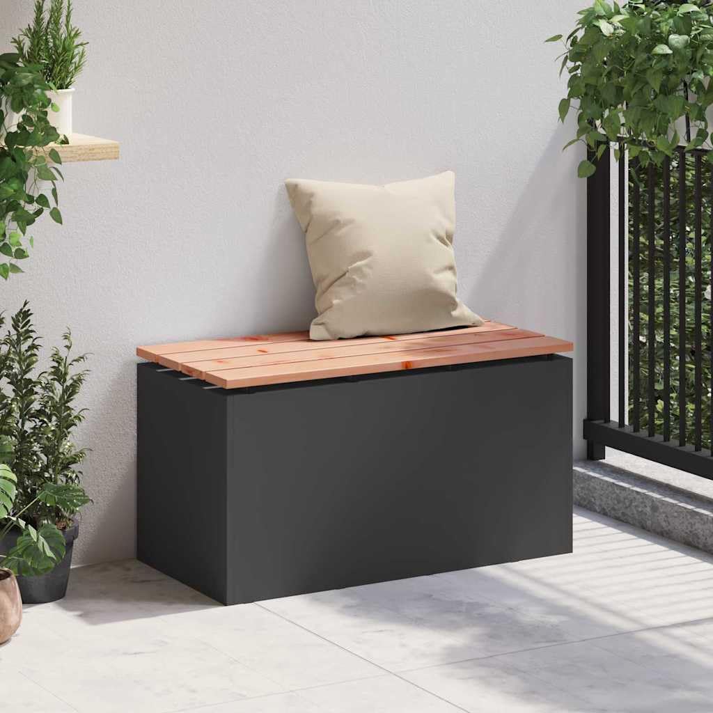 Panca da giardino moderna in legno Douglas e acciaio con verniciatura resistente alle intemperie, per terrazza ed esterno, seduta dalle linee pulite, comoda e stabile, elegante